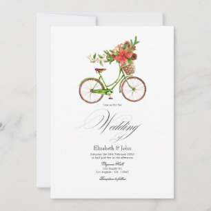 Christmas Poinsettia Bicycle Winter Wedding Charm Invitation