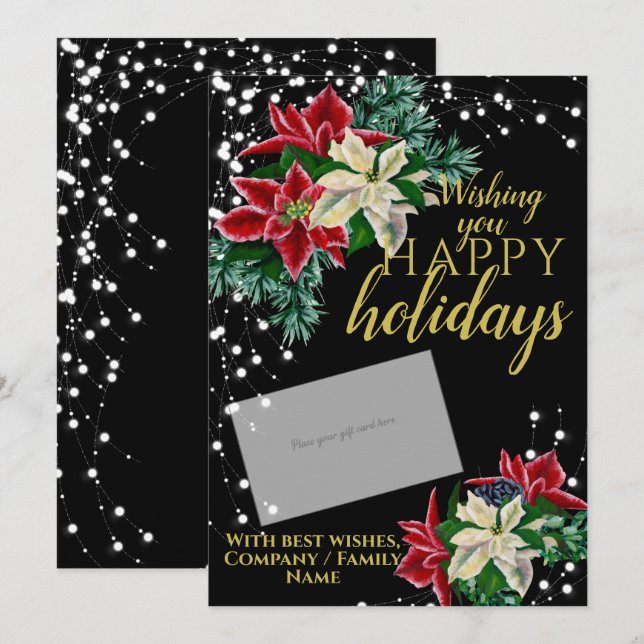 Christmas Poinsettia Black Gift Card Holder  (Front/Back)