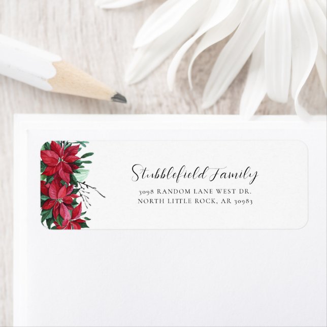 Christmas Poinsettia Botanical Return Address Label (Insitu)