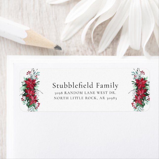 Christmas Poinsettia Botanical Return Address Label (Insitu)