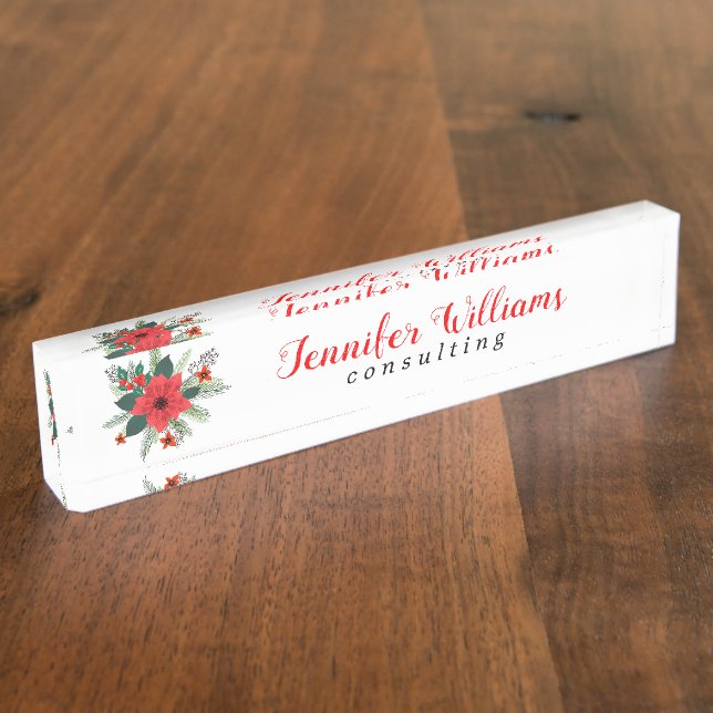 Christmas Poinsettia Bouquet GR2 Desk Name Plate (Side)