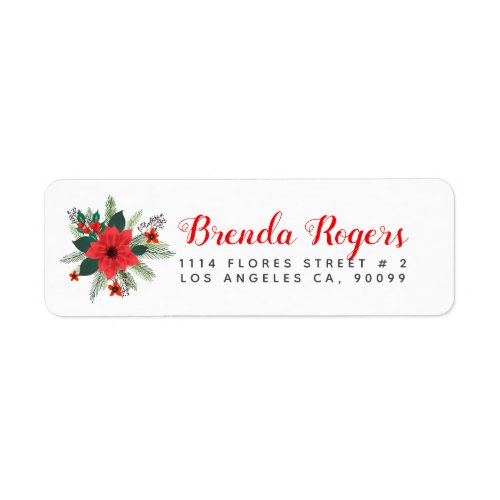 Christmas Poinsettia Bouquet  Modern Typography Label