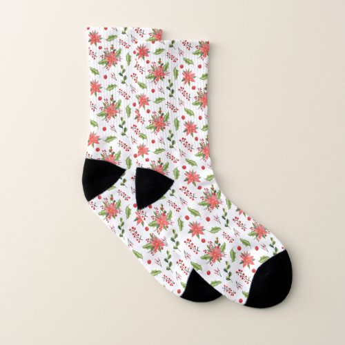 Christmas poinsettia bouquet pattern socks