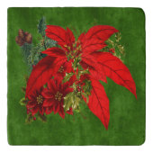 Christmas Poinsettia Bouquet with Green Holiday Trivet (Front)
