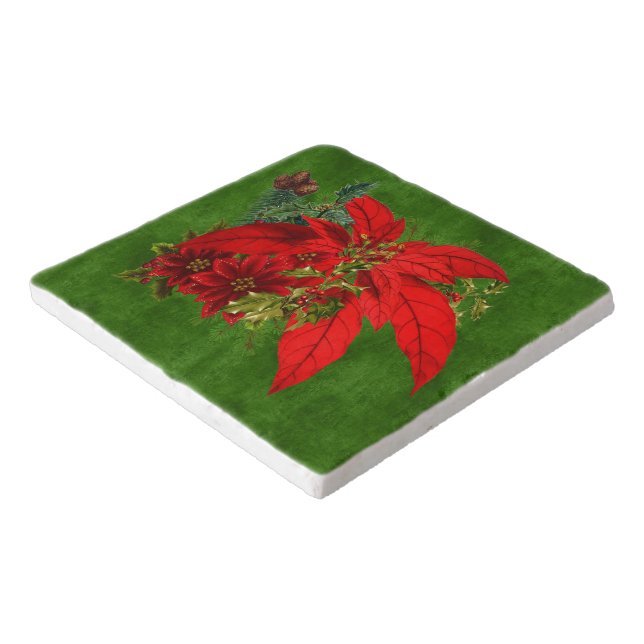 Christmas Poinsettia Bouquet with Green Holiday Trivet (Corner)