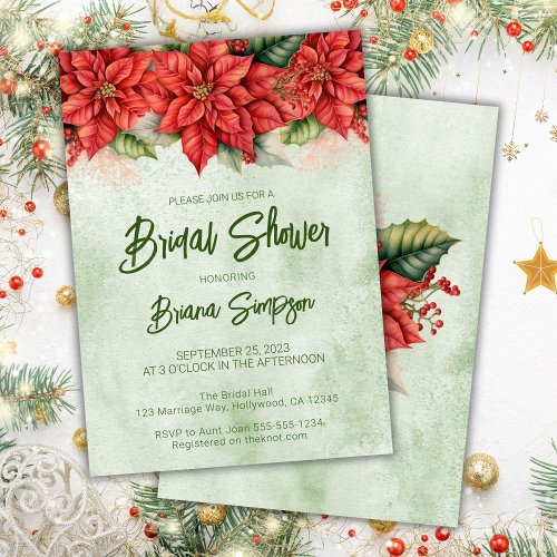 Christmas Poinsettia Bridal Shower Invitation