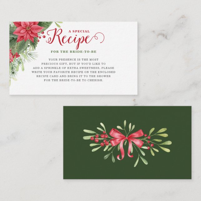 Christmas Poinsettia Bridal Shower Recipe Request Enclosure Card (Front/Back)