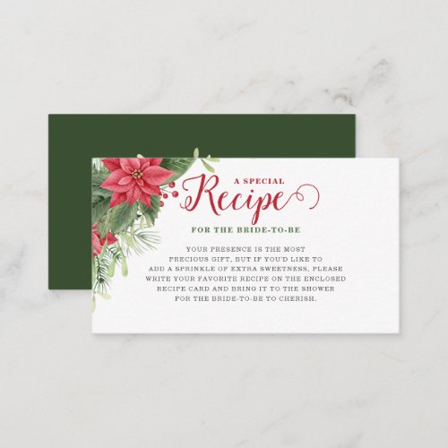 Christmas Poinsettia Bridal Shower Recipe Request Enclosure Card