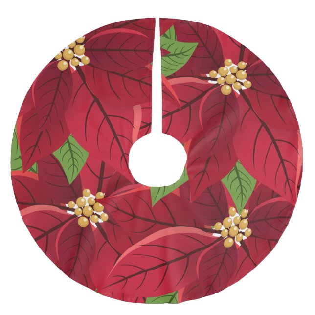 Christmas Poinsettia    Brushed Polyester Tree Skirt (Front)
