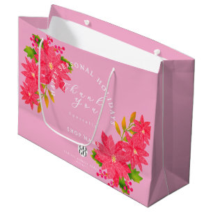 Christmas Poinsettia Business Logo Pink Gift Bag