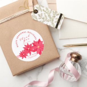 Christmas Poinsettia Business White Classic Round Sticker