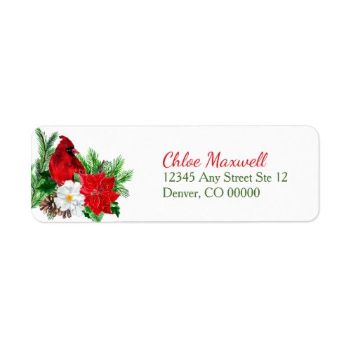 Christmas Poinsettia Cardinal Return Address Label