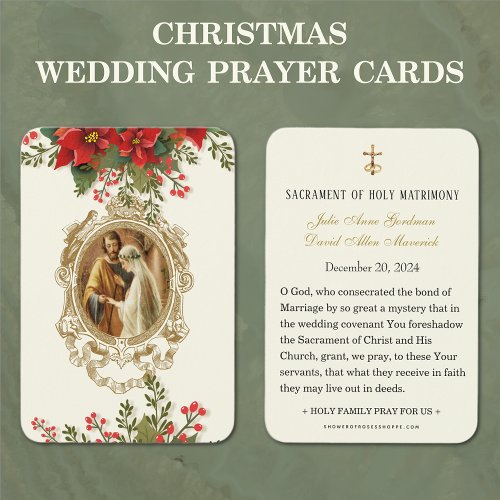 Christmas Poinsettia Catholic Wedding Prayer Card