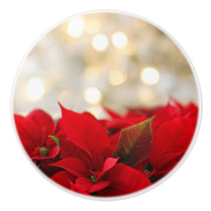 Christmas Poinsettia Ceramic Knob
