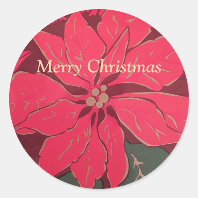 Christmas Poinsettia -  Classic Round Sticker (Front)