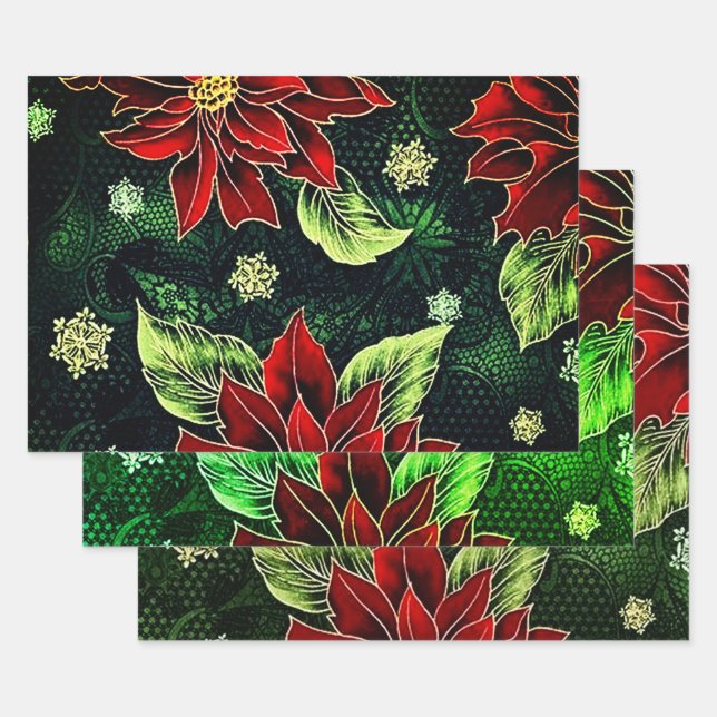 Christmas Poinsettia Collection Wrapping Paper Sheets (Set)
