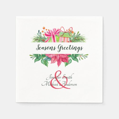 Christmas Poinsettia Couples Party Ampersand Napkins