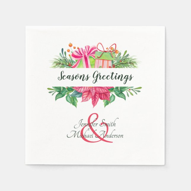 Christmas Poinsettia Couples Party Ampersand Napkins (Front)