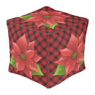 Christmas Poinsettia Cube Pouf