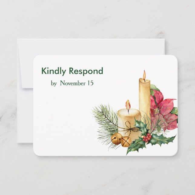 Christmas Poinsettia Dinner Choice Wedding RSVP Card (Front)