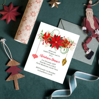Christmas Poinsettia Dinner Invites Red Gold Chic