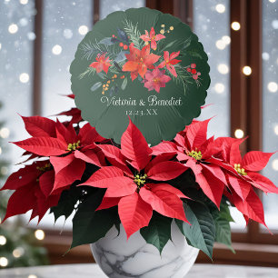 Christmas Poinsettia Elegant Floral Green Wedding  Balloon