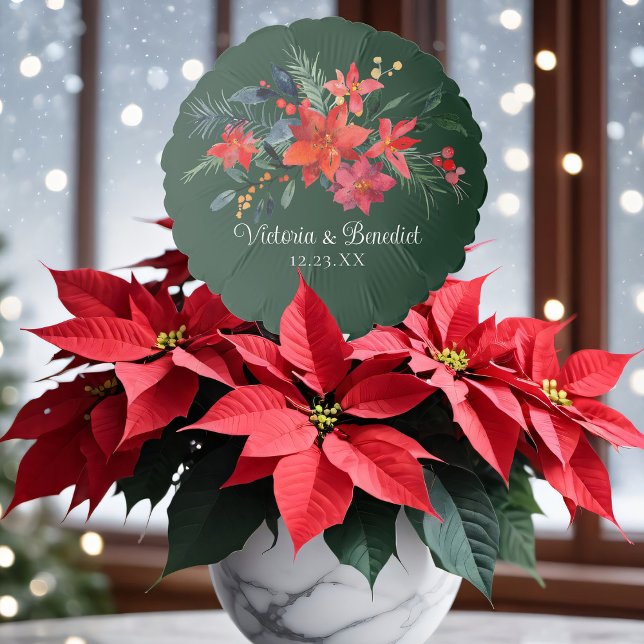 Christmas Poinsettia Elegant Floral Green Wedding  Balloon (Creator Uploaded)