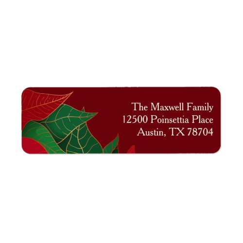 Christmas Poinsettia Elegant Red Return Address Label