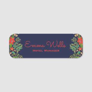 Christmas Poinsettia Employee Name Tag