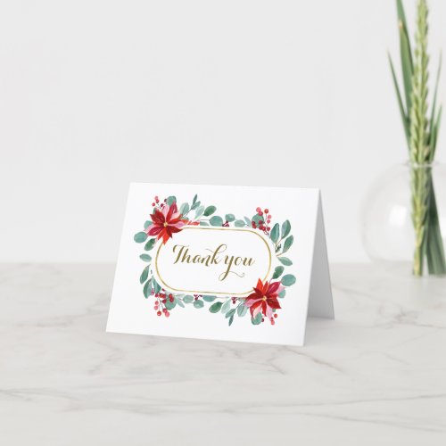 Christmas Poinsettia Eucalyptus Inspirational Thank You Card