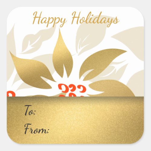 Christmas Poinsettia Faux Gold Foil Gift Sticker