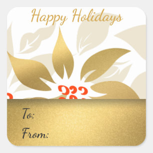Christmas Poinsettia Faux Gold Foil Gift Sticker