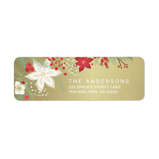 Christmas Poinsettia Faux Gold Foil Return Address Label