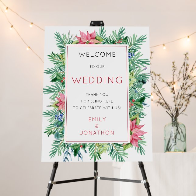 Christmas Poinsettia Ferns Welcome to Wedding Foam Board (In Situ (Stand))