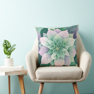 Christmas Poinsettia Festive Throw Pillow
