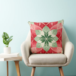 Christmas Poinsettia Festive Throw Pillow