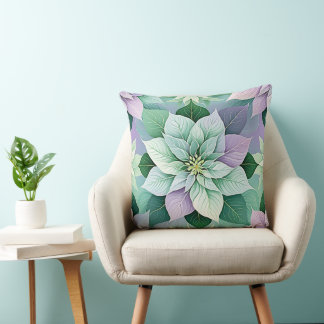 Christmas Poinsettia Festive Throw Pillow