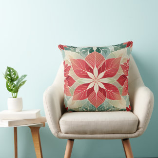 Christmas Poinsettia Festive Throw Pillow
