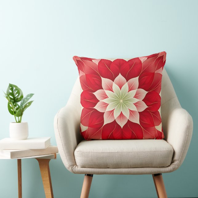  Christmas Poinsettia  Festive  Throw Pillow (Chair)