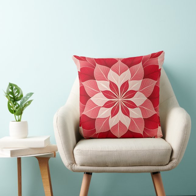  Christmas Poinsettia  Festive  Throw Pillow (Chair)