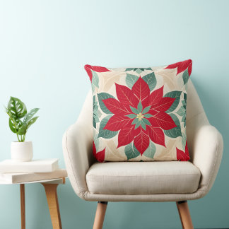 Christmas Poinsettia Festive Throw Pillow