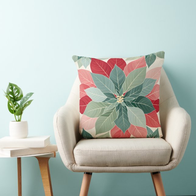  Christmas Poinsettia  Festive  Throw Pillow (Chair)