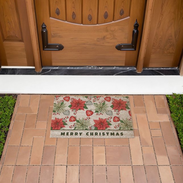 Christmas Poinsettia Fiber Doormat (Insitu (Outdoor))