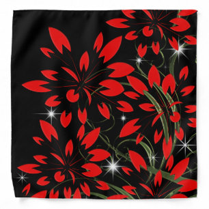 Christmas Poinsettia Fireworks - Red on Black Bandana