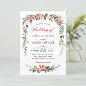 Christmas Poinsettia Floral Arch Winter Wedding Invitation (Standing Front)