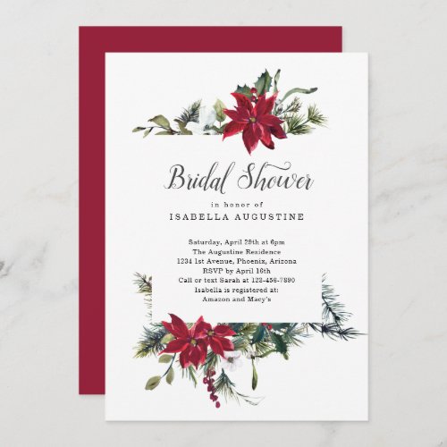 Christmas Poinsettia Floral Bridal Shower Invitation