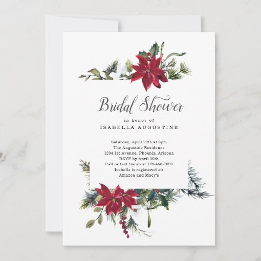 Christmas Poinsettia Floral Bridal Shower Invitation | Zazzle