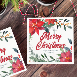 Christmas Poinsettia Floral Company Holiday Party Napkins