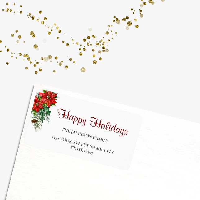 Christmas Poinsettia Floral Family Return Address Label (Creator Uploaded)