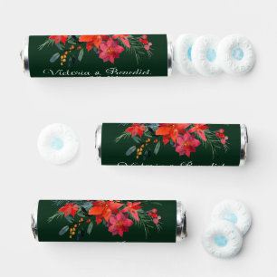 Christmas Poinsettia Floral Green Custom Wedding  Breath Savers® Mints